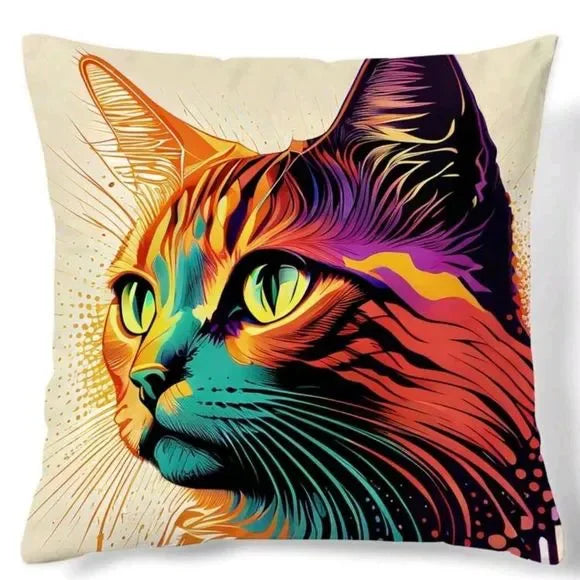 Colorful Kitty Cat Pillowcase 17.7" x 17.7"
