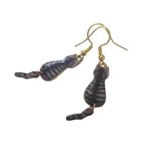 Gray Tabby Kitty Cat Dangling Earrings