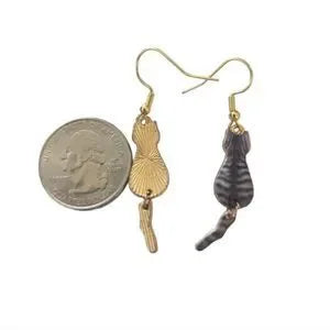 Gray Tabby Kitty Cat Dangling Earrings