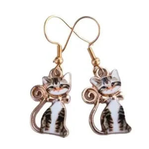 Kitty Cat Tabby Small Bow Dangling Hook Earrings