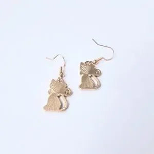 Kitty Cat Tabby Small Bow Dangling Hook Earrings