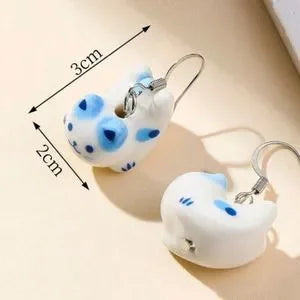 Cat Dangling Porcelain Charm Hook Earrings